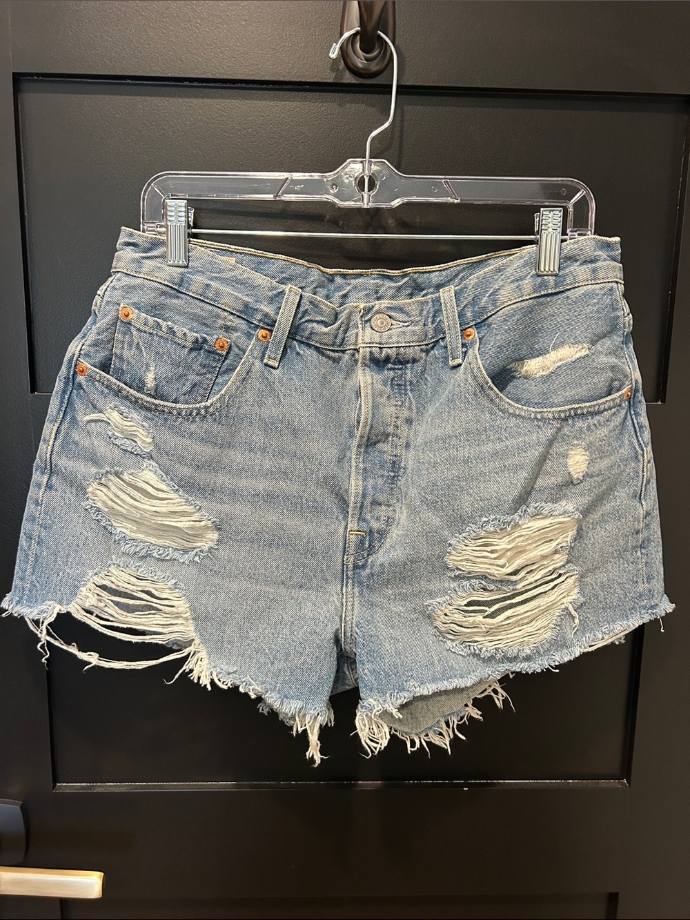 Levi’s 501 Premium button fly Light Blue Distressed Denim Women's Shorts